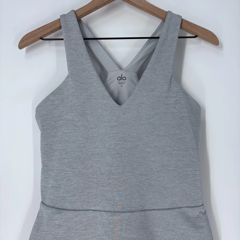 ALO Yoga Gray Sleeveless V‑Neck Mini Dress